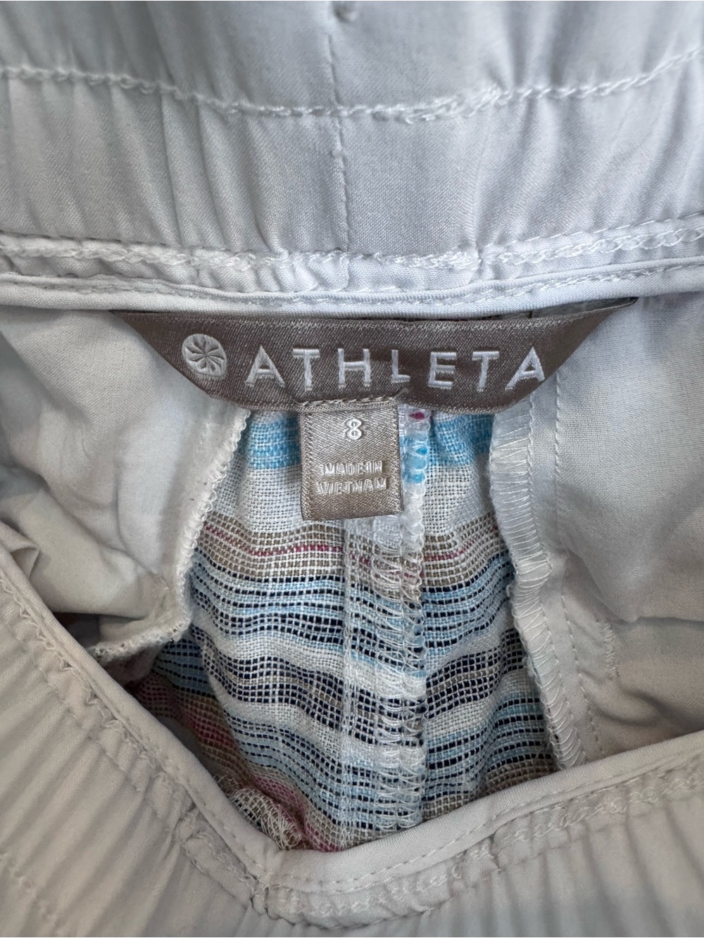 Athleta 100% Linen Striped Boardwalk Shorts White Multicolor Size 8 - Picture 5 of 8